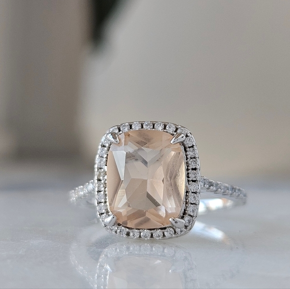 Champagne Cushion Cut Gemstone ring, 925 Sterling Silver Charmed Aroma - Picture 3 of 6